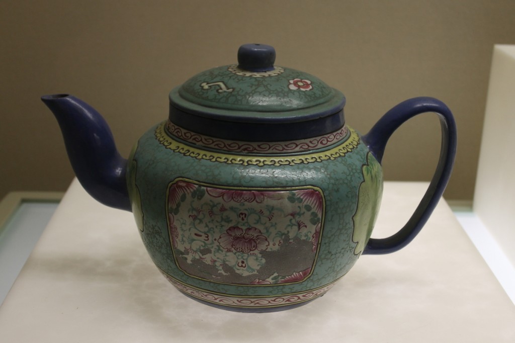 Beautifully ornate tea pots on display at the Tea Museum